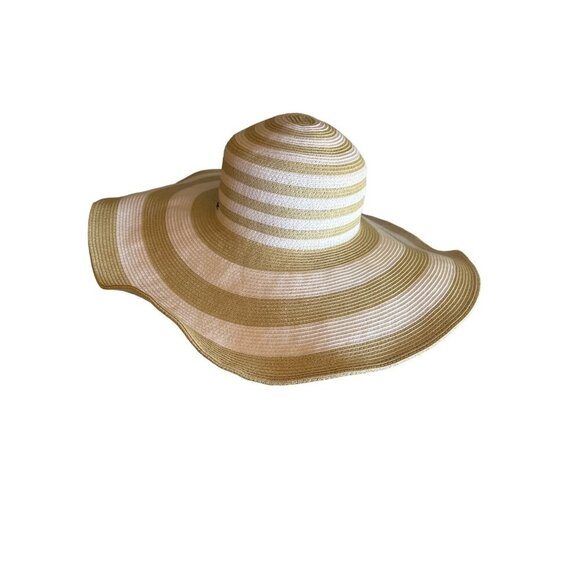 Scala Womens Wide Brim Striped Sun Hat One Size Paper/Polyester Blend Beige/Whit - Picture 3 of 6